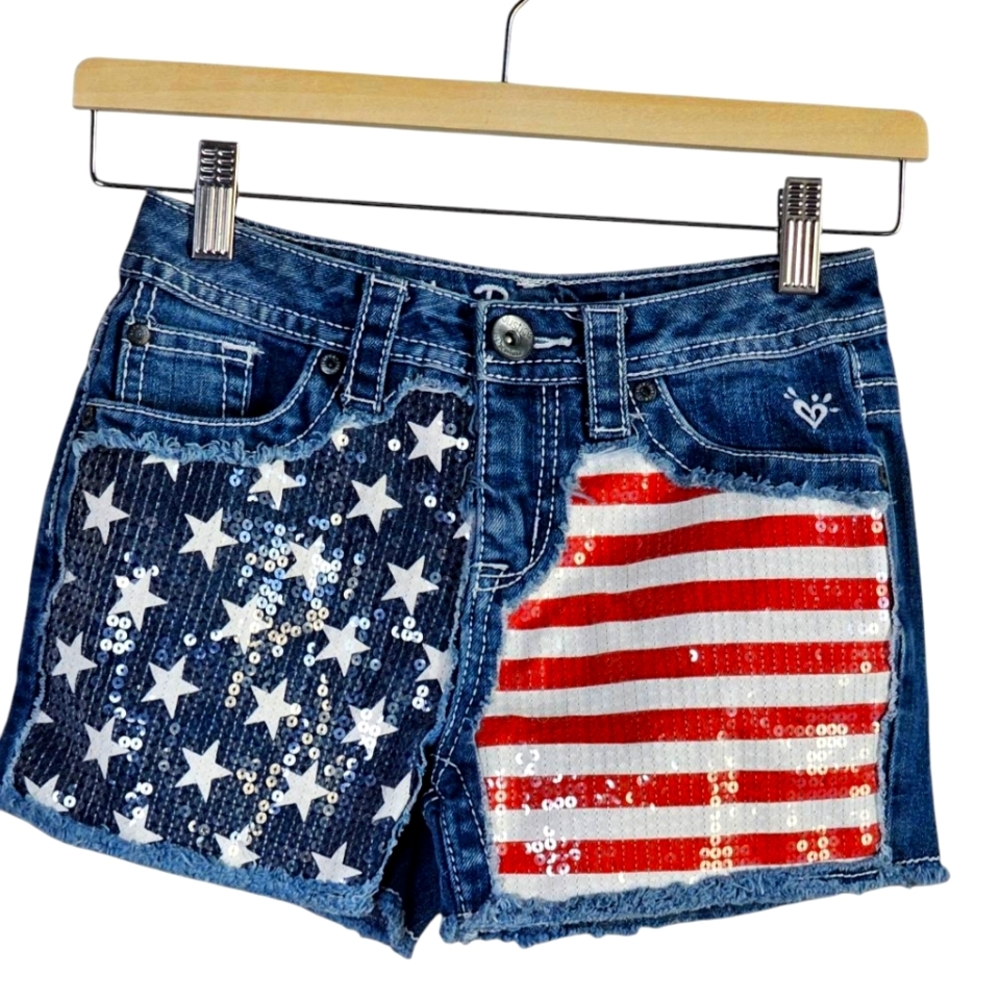Justice Girl's Patriotic Denum Jean Shorts Size 14s